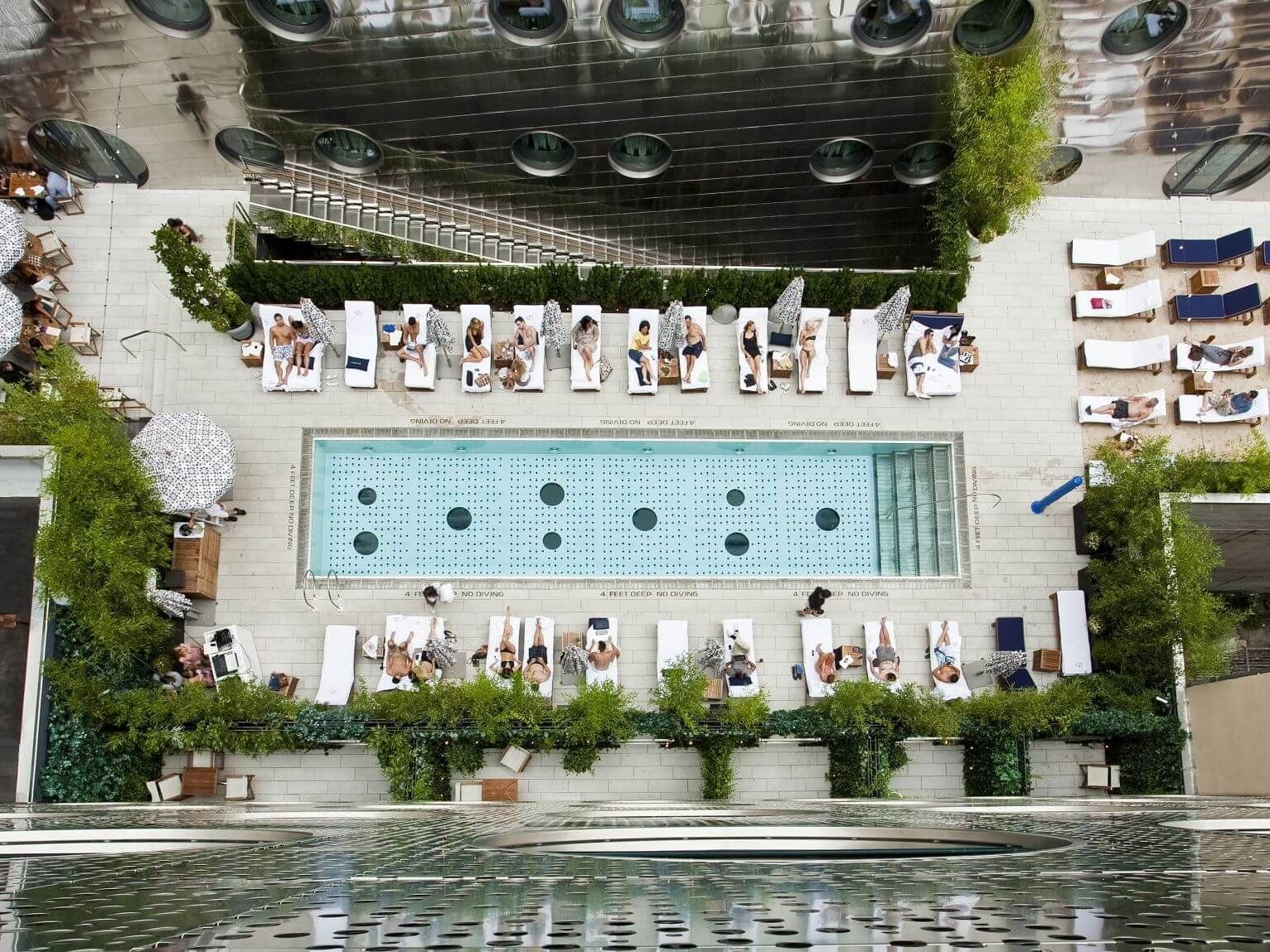 Aerial view of the Dream Beach pool  at Dream Downtown New York