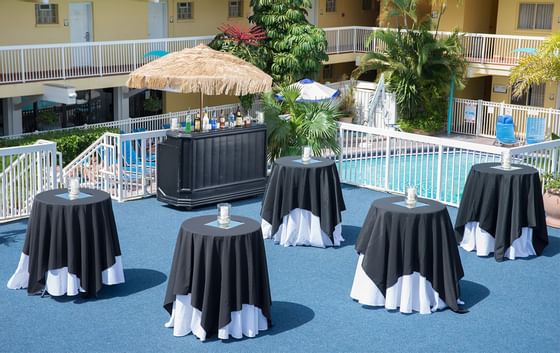 Cocktail tables on the Sundeck at Bilmar Beach Resort