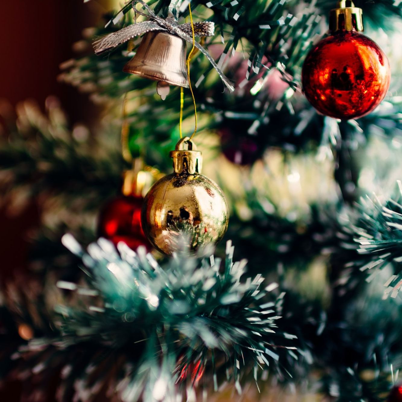 Close-up of a decorated Christmas tree in a Christmas Day Dinner at Hotel Grand Chancellor Hobart