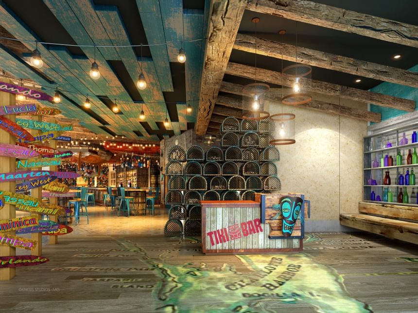 Interior of the Tiki bar at Sunseeker Resort