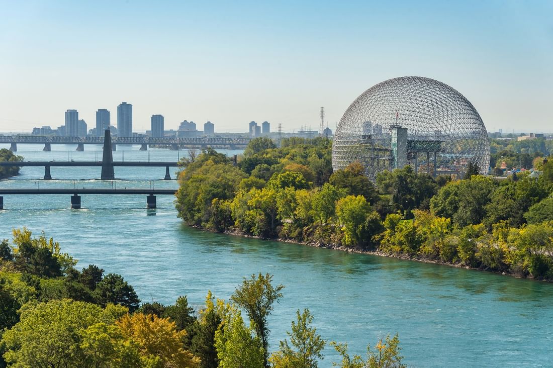 Scenic Montreal skyline with Biosphere dome view at Warwick Le Crystal Montreal