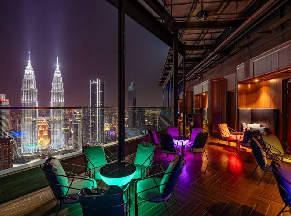 Satellite Restaurant & Bar terrace lounge area overlooking the City at Imperial Lexis best Malaysian Restaurants Kuala Lumpur