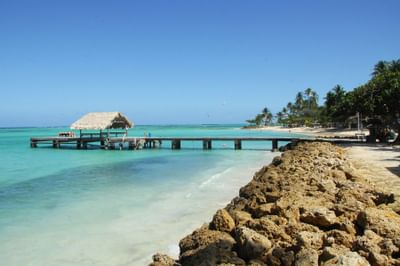 Long pier with gazebo at end at Tobago's Pigeon Point