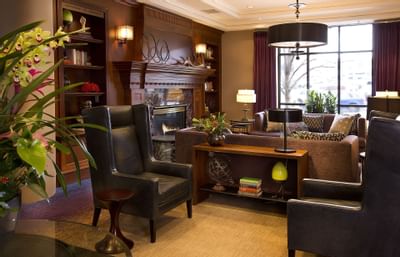 Lounge area by a fireplace at Paramount Hotel Seattle