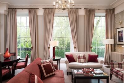 Sofa setup of luxury suites at Goodenough Hotel