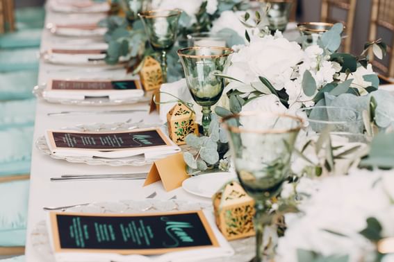 Floral table set-up with elegant decor for an Event at Hotel Grand Chancellor