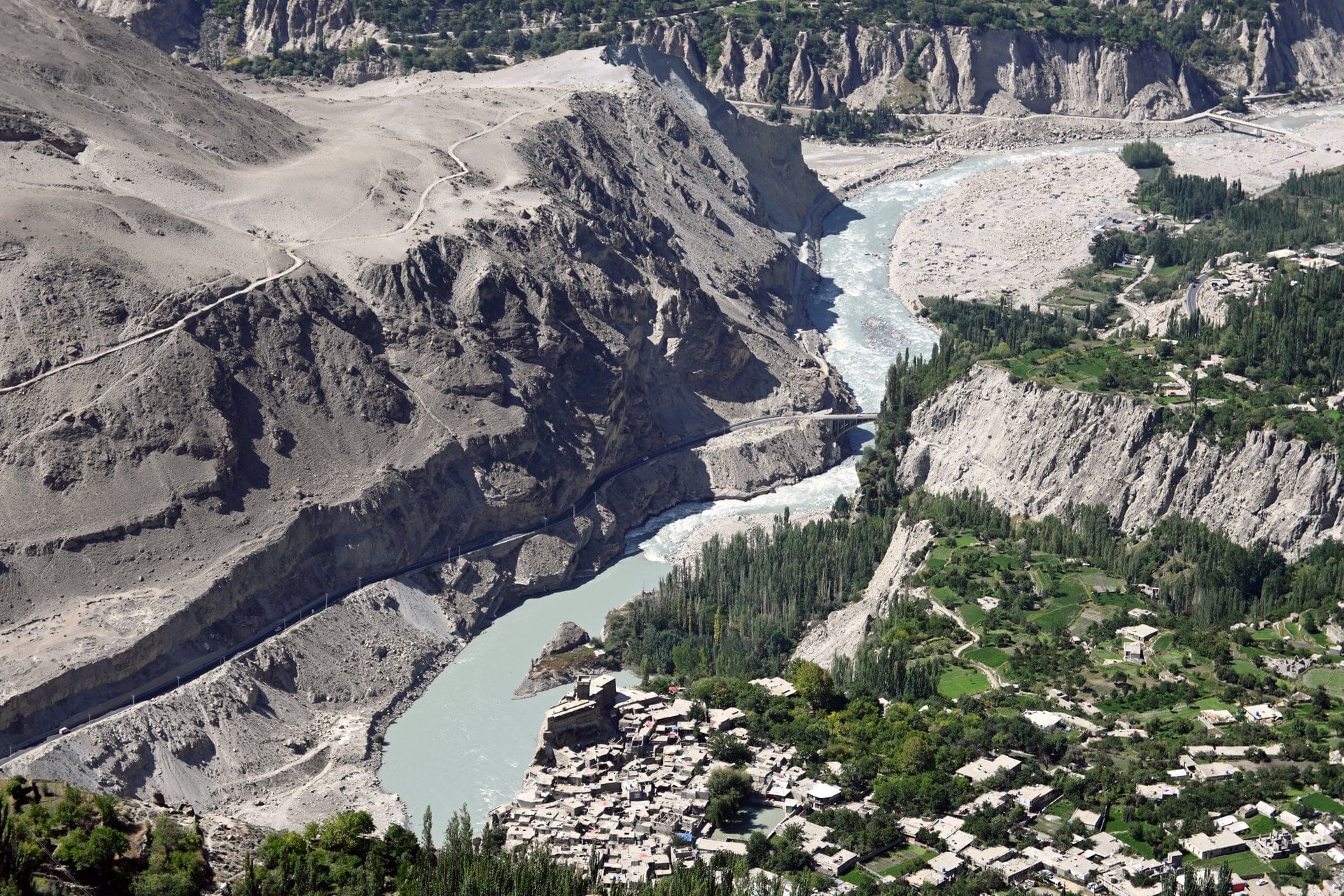 An aerial view of Altit Khun Village near Serena Altit Fort 