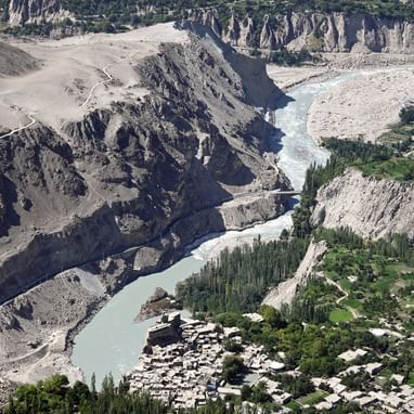 An aerial view of Altit Khun Village near Serena Altit Fort