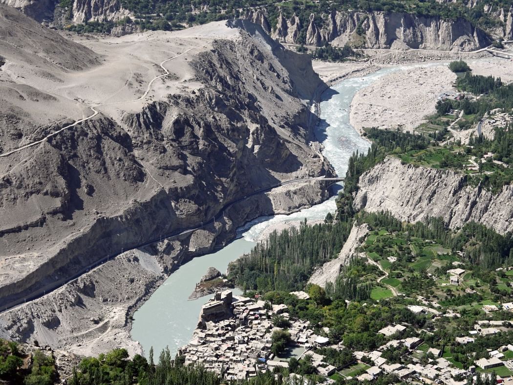 An aerial view of Altit Khun Village near Serena Altit Fort