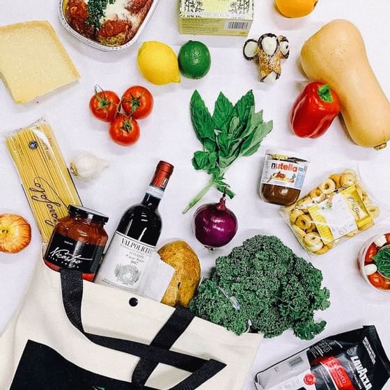 Closeup of groceries displayed on a table at ReStays Ottawa