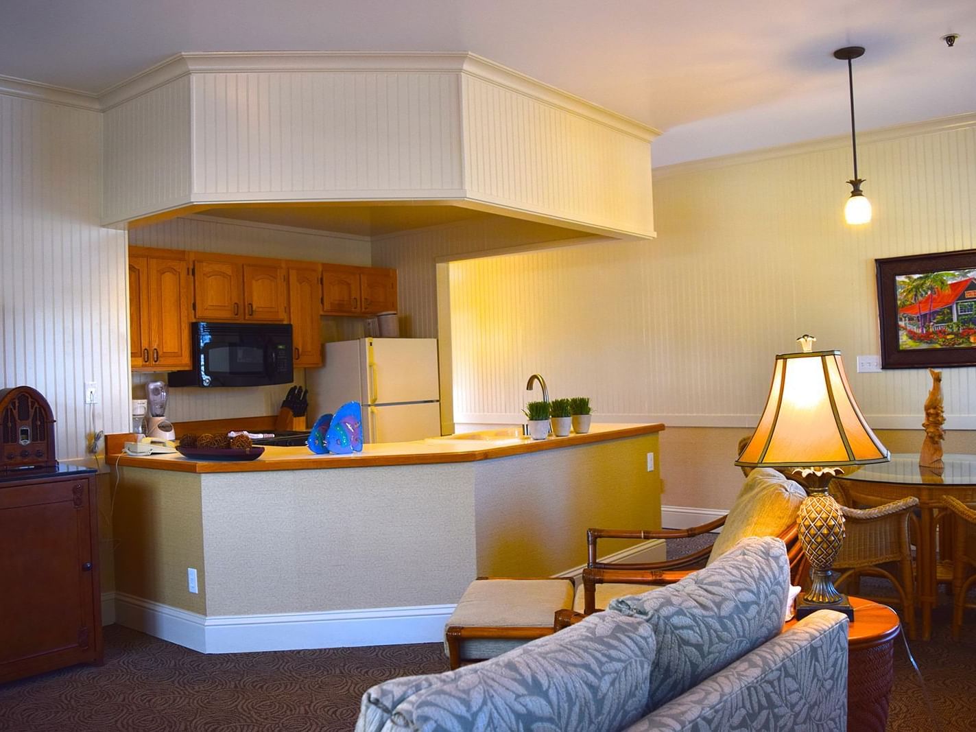 living room area in hotel suite
