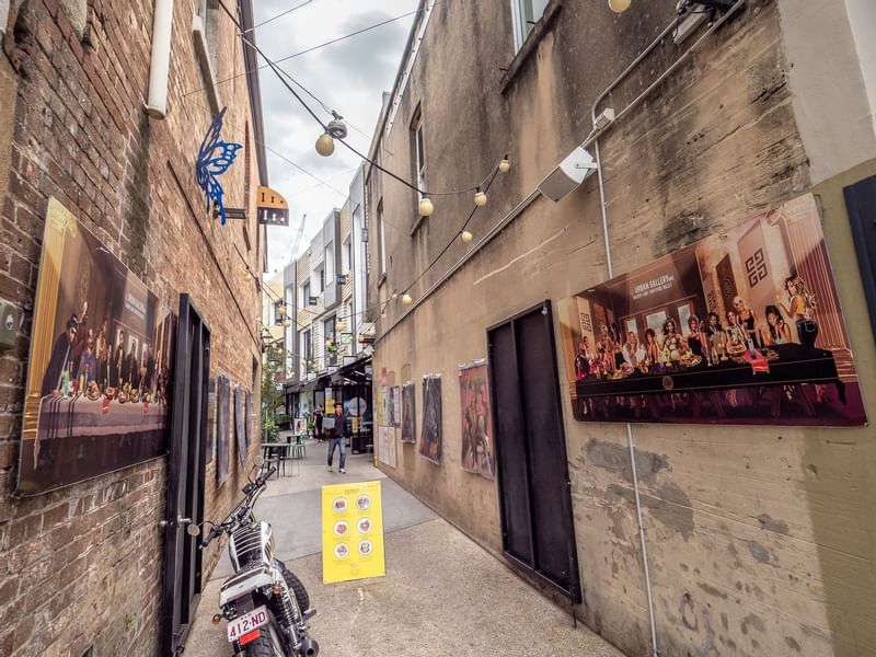 Fortitude Valley with art and hanging lights near Sofitel Brisbane Central