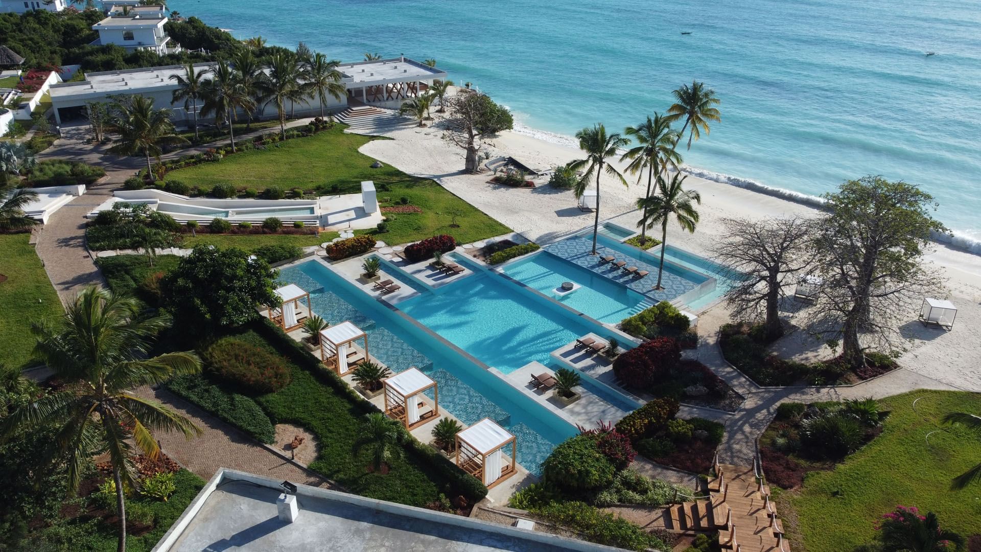 Aerial view of pool & beach at SafiraBlu Luxury Resort & Villas