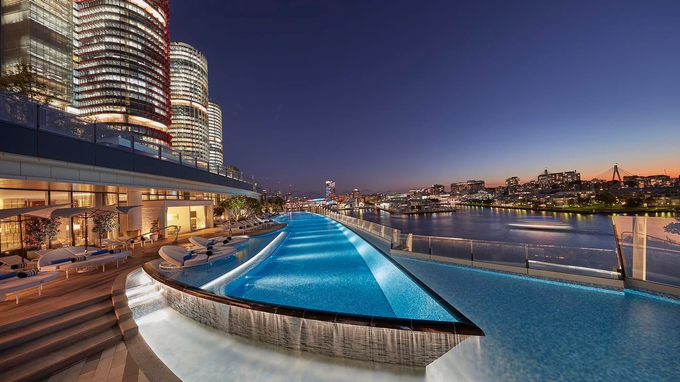 Night view of the Pool area at Crown Towers Sydney