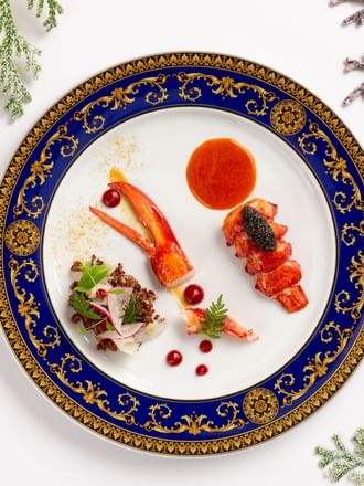 Close-up of Poached Native Lobster dish at Palazzo Versace