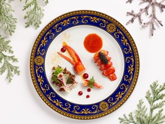 Close-up of Poached Native Lobster dish at Palazzo Versace