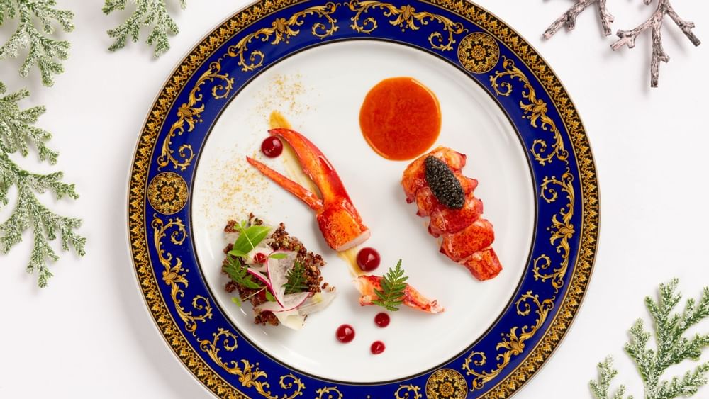 Close-up of Poached Native Lobster dish at Palazzo Versace