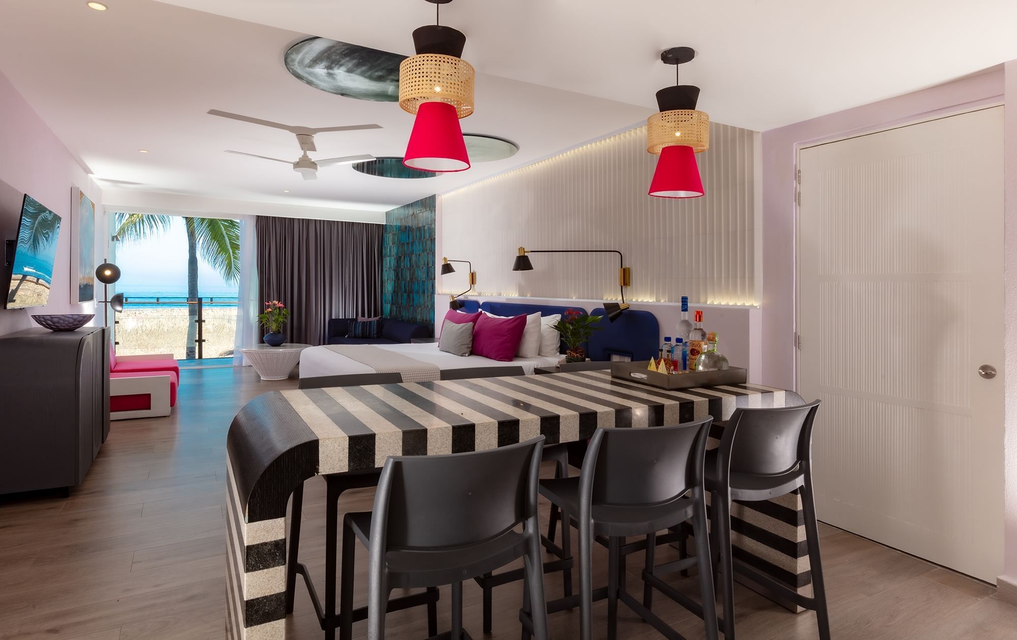 Modern beachfront suite with minibar at Almar Resort a luxurious gay hotel and resort in Puerto Vallarta Mexico gay resort