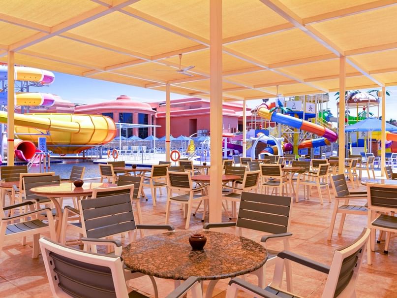 Outdoor seating area at Aqua Park Bar, Pickalbatros Laguna Vista Hotel - Sharm El Sheikh in South Sinai Governorate.