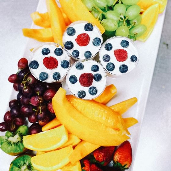 Close-up of fruits & desserts served at ReStays Ottawa