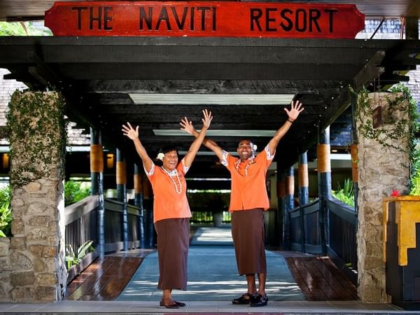 People Welcoming by the main entrance at The Naviti Resort