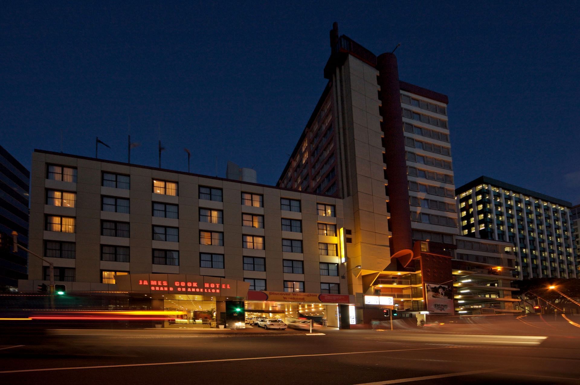 Exterior view at night at James Cook Hotel Grand Chancellor