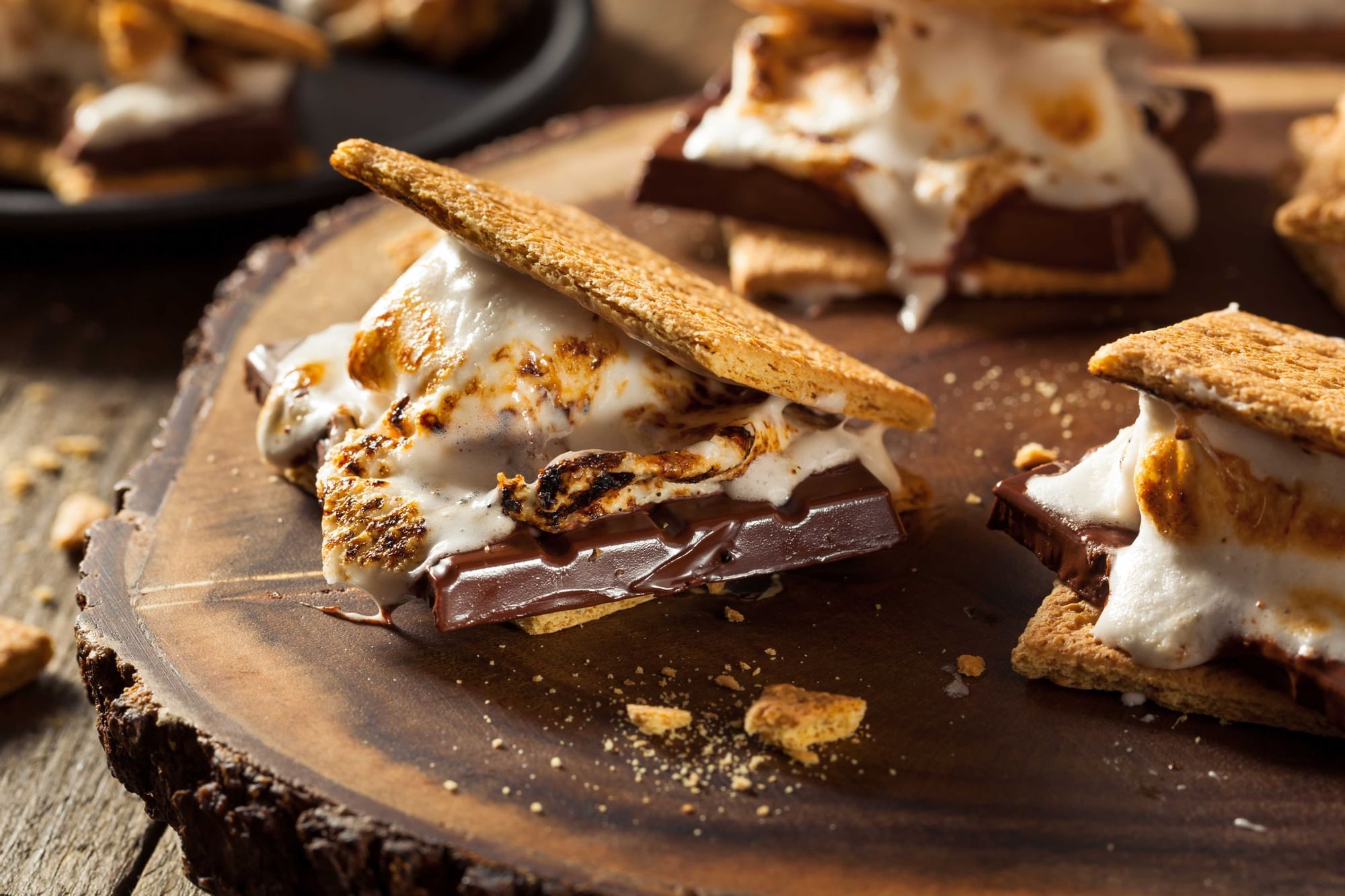 S'mores resting on a stump waiting to be eaten