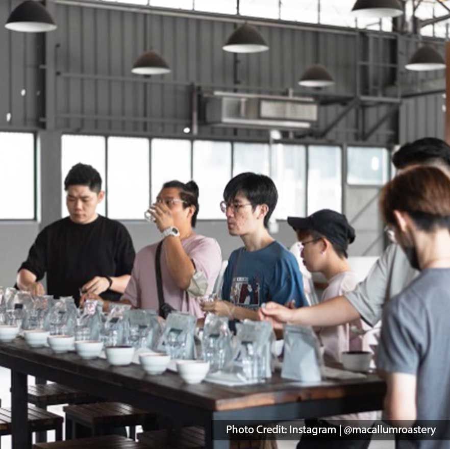 A group of people were tasting different types of coffee at Macallum Connoisseurs - Lexis Suites Penang