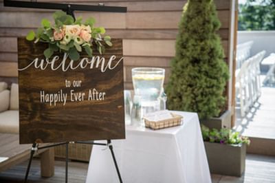 Wedding reception sign board at The J House Greenwich, a boutique hotel in Greenwich for events and meetings