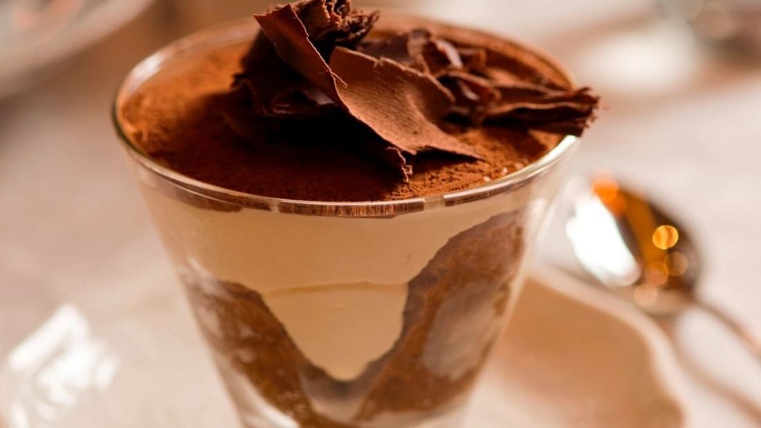 Close-up of a dessert served in Carisma Restaurant at Warwick Doha