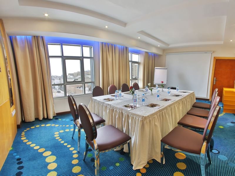 Boardroom table arrangement in the Business Centre at Dabab Hotel by Warwick - Riyadh