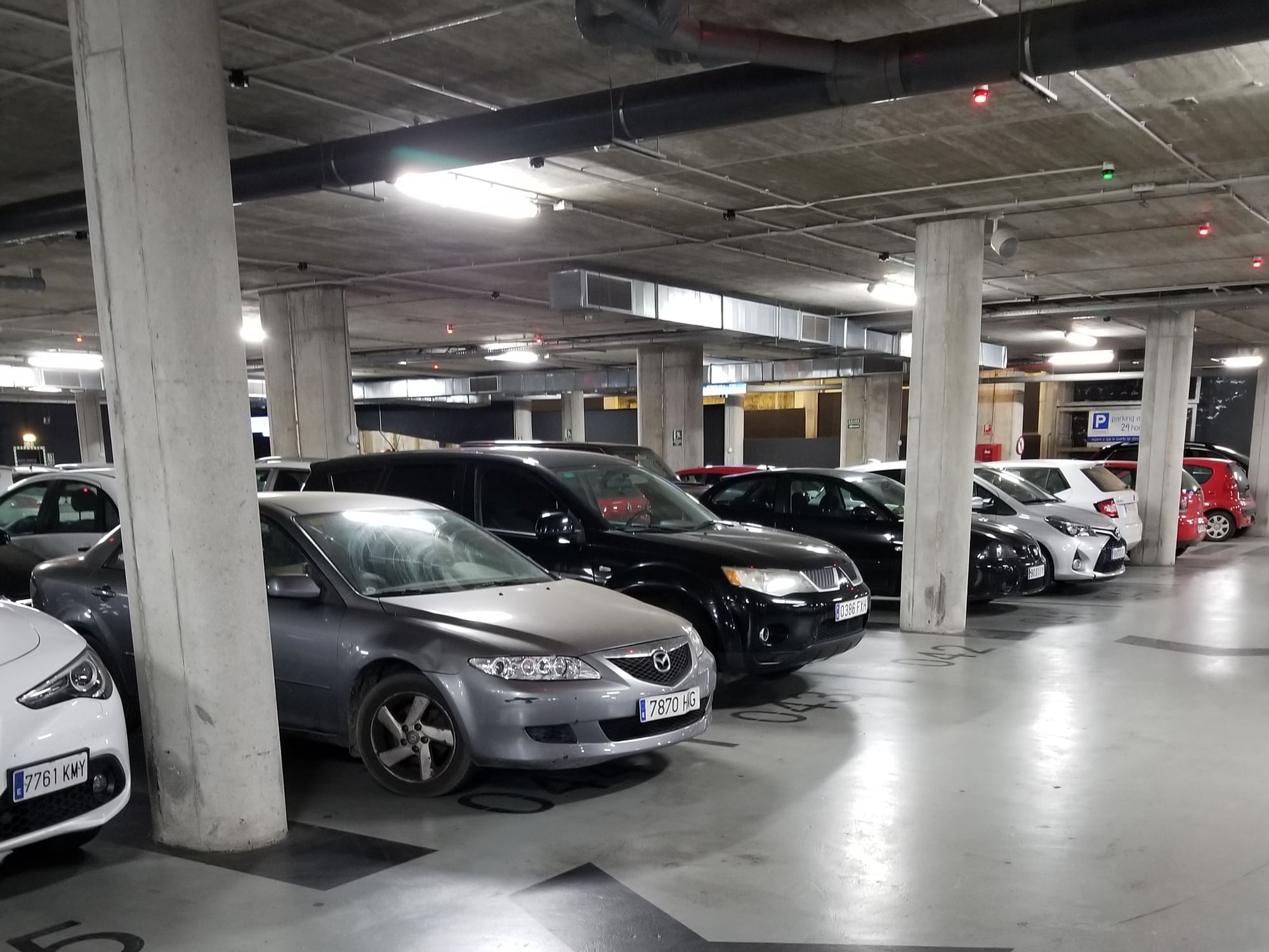 Cars parked in the underground car park at Nita Lake Lodge