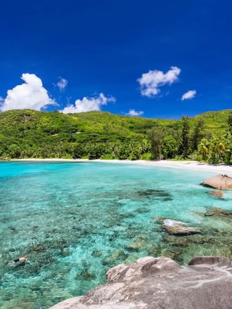 View of a beach & hills from the sea near Palazzo Versace 