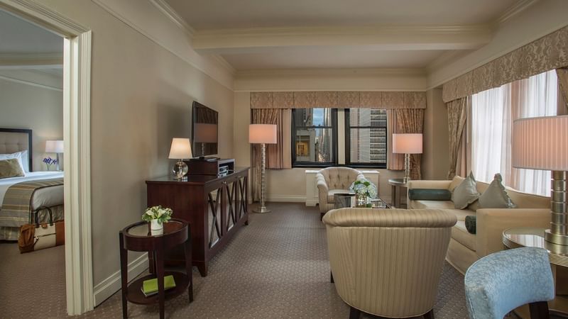 TV lobby area in Accessible On the Avenue Suite at Warwick New York