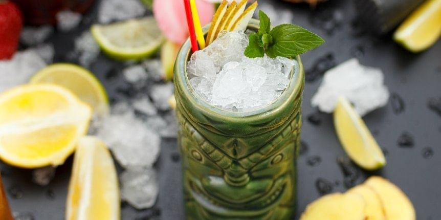 Close-up of a cocktail in Three Dots & a Dash near Kinzie Hotel
