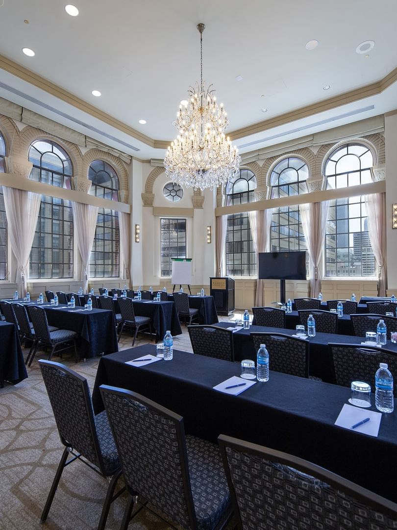 Classroom setup with chairs near the window in Tip Top Tap North event room at Warwick Allerton Chicago