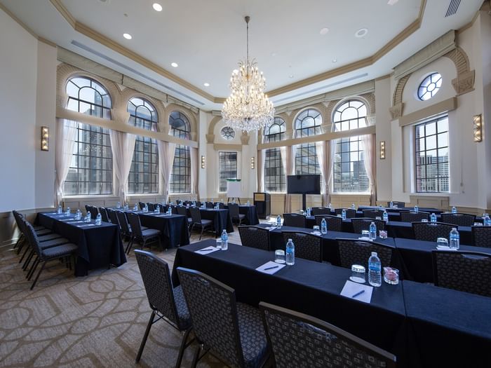 Classroom setup with chairs near the window in Tip Top Tap North event room at Warwick Allerton Chicago