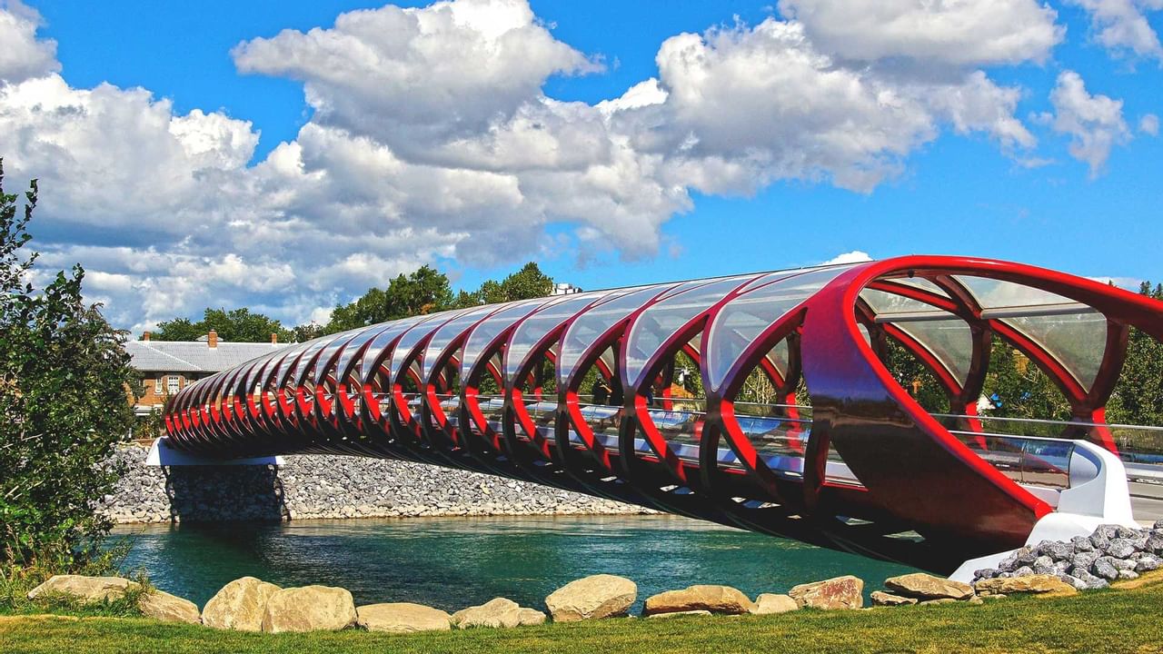 Peace Bridge facing north on a sunny day near Calgary Downtown
