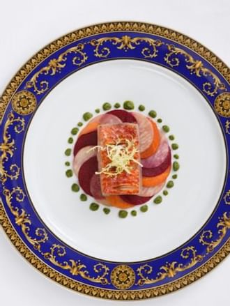 Close-up of garnished dessert at Palazzo Versace Dubai 