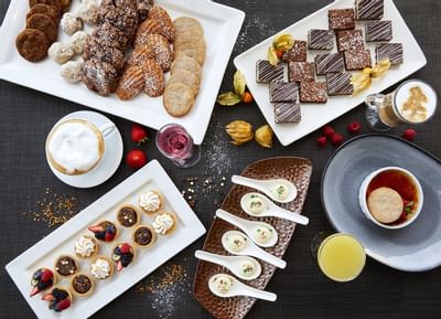 Dessert dishes in dockside restaurant at Granville Island Hotel