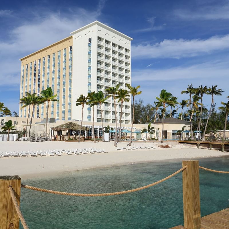 Exterior view of hotel and the beach at Warwick Paradise Island Bahamas