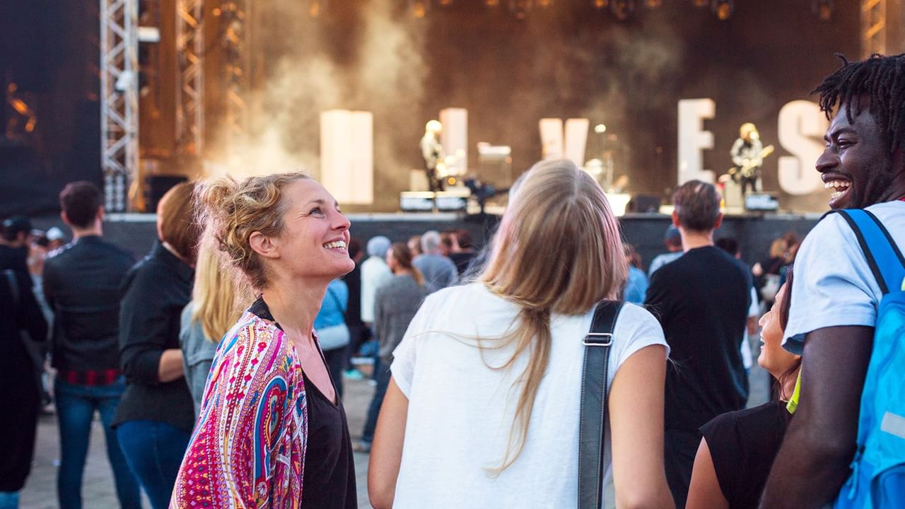 friends watching music concert outdoors