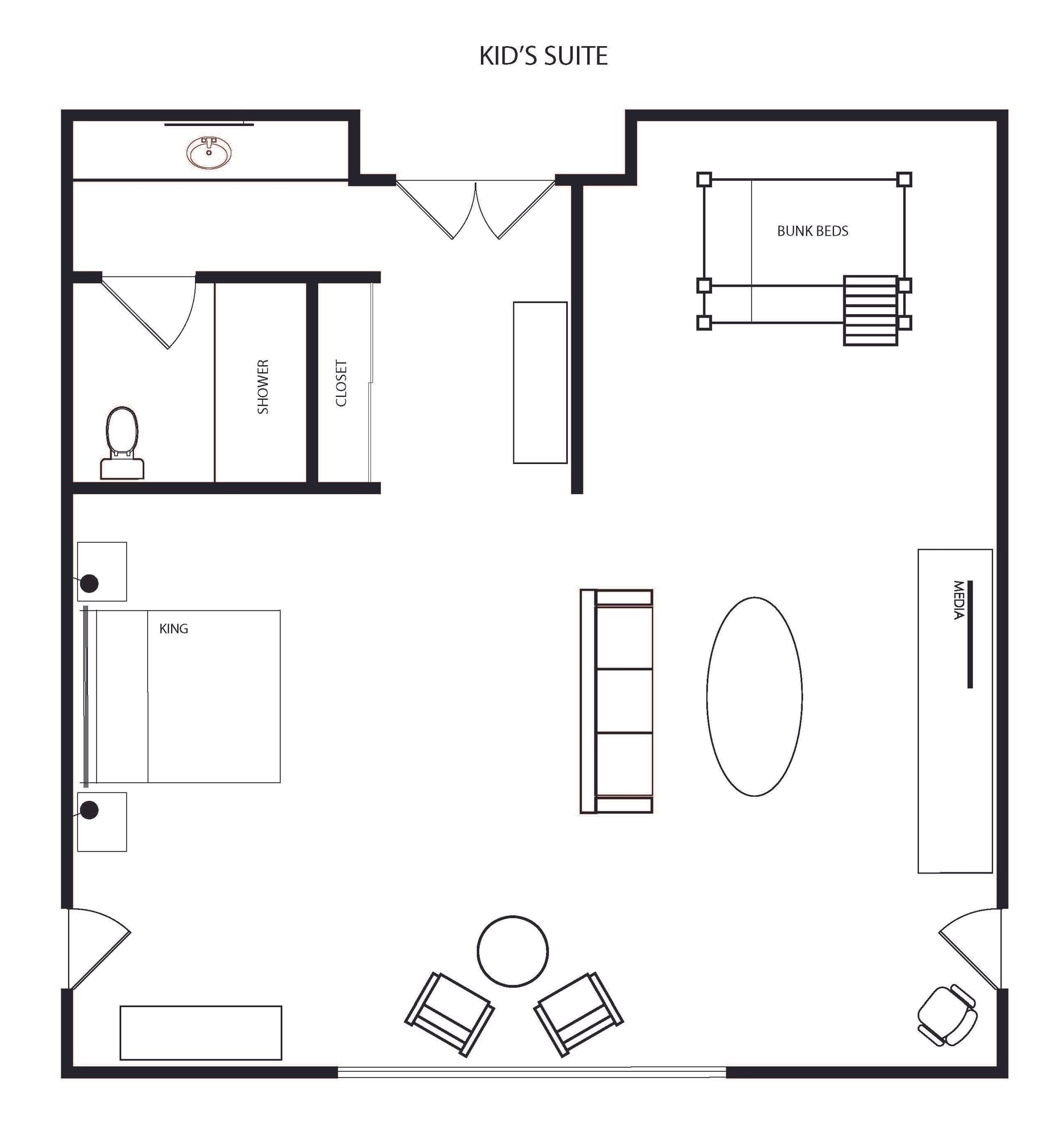 A floor plan diagram for a kid's suite