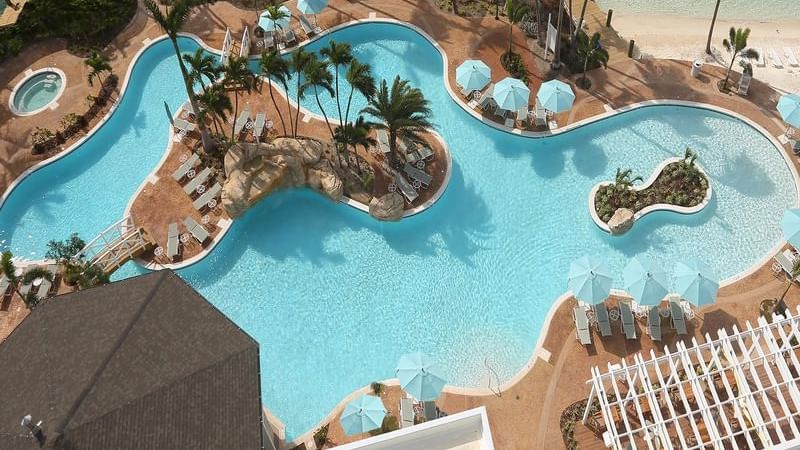 Aerial view of the pool & pool beds at Warwick Paradise Island