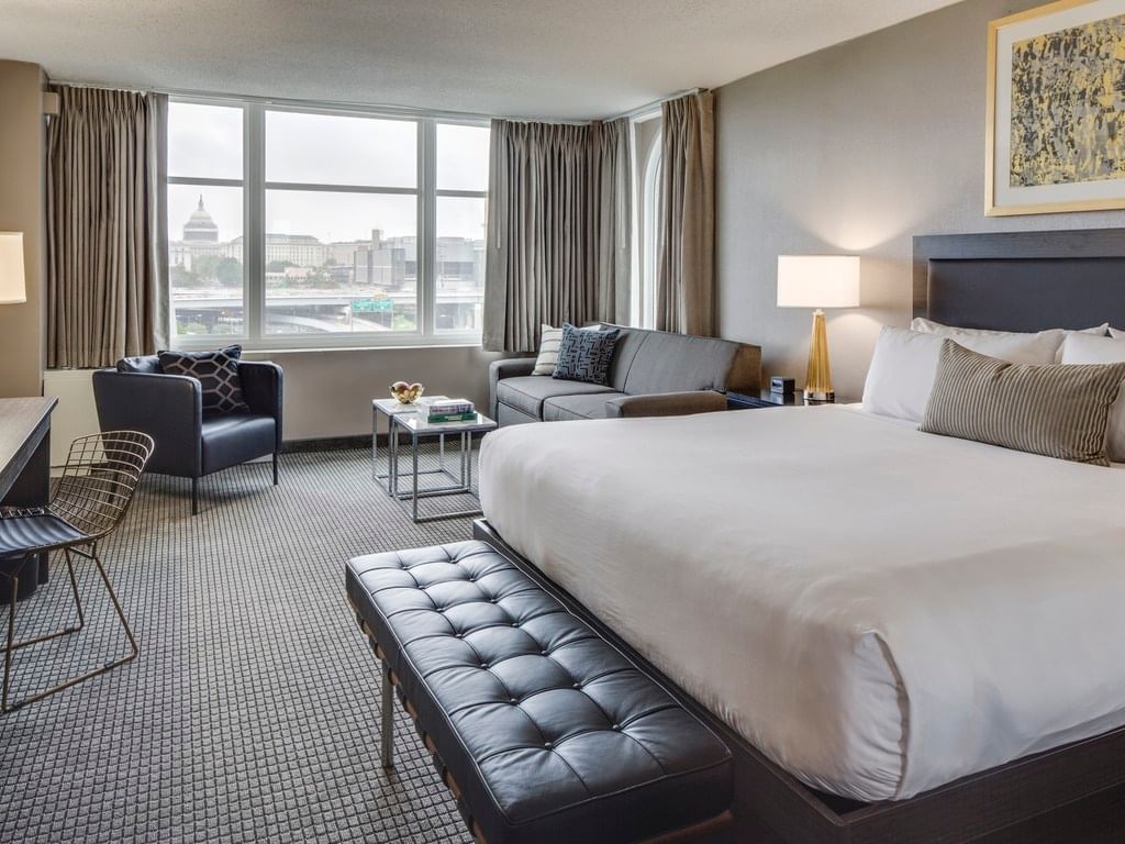 Bedroom area in Junior Suite at Capitol Skyline Hotel