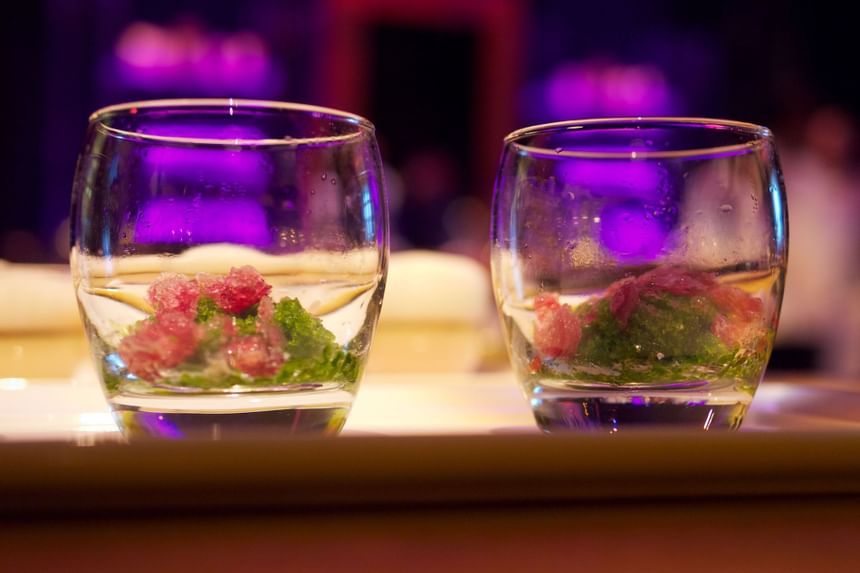 Closeup of exquisite cocktails at Kellogg Conference Hotel