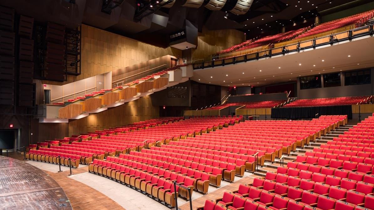 Red seats in Queen Elizabeth Theatre in Vancouver