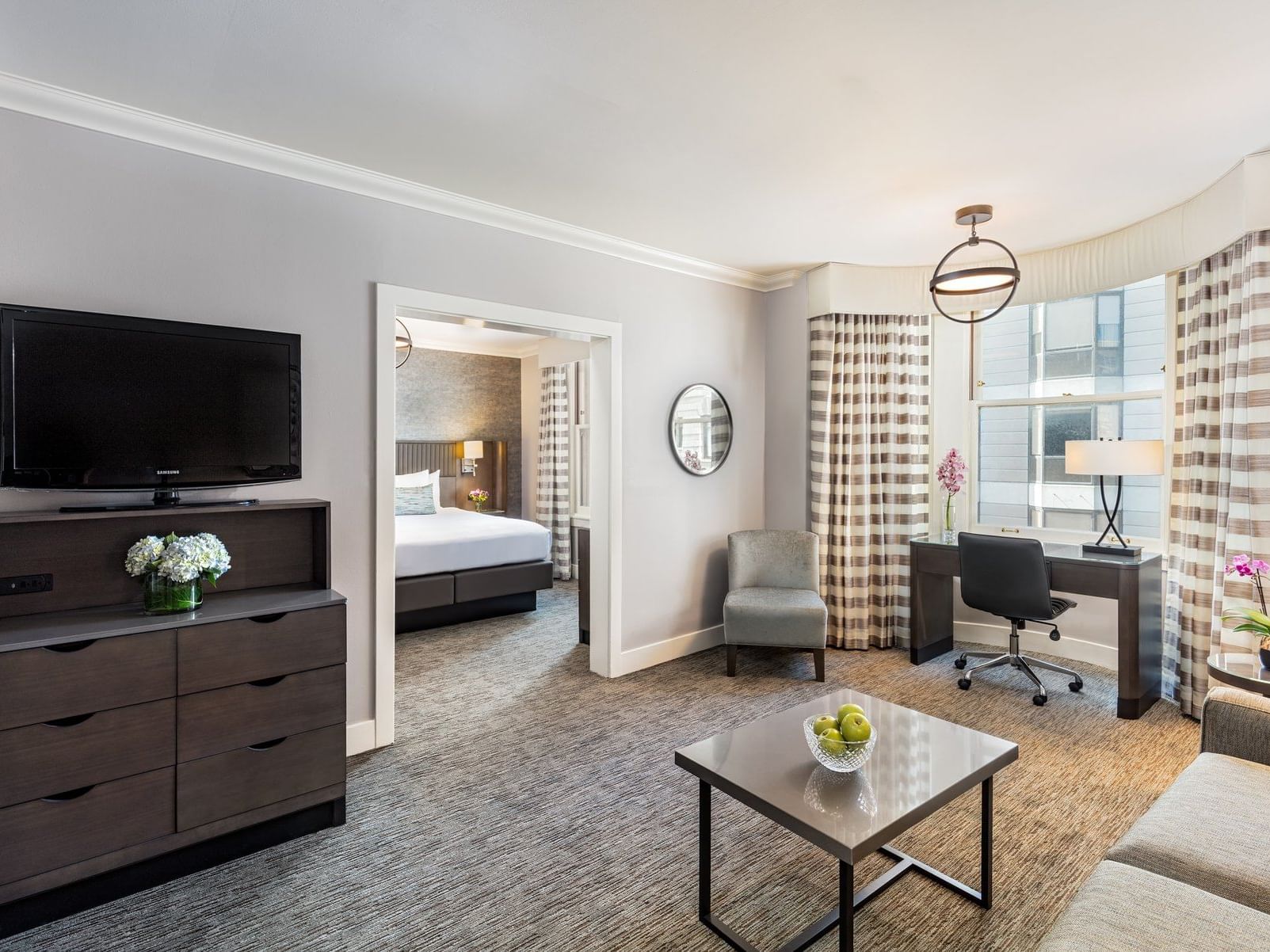 View of the living room in One-Bedroom Suite at Handlery Hotel