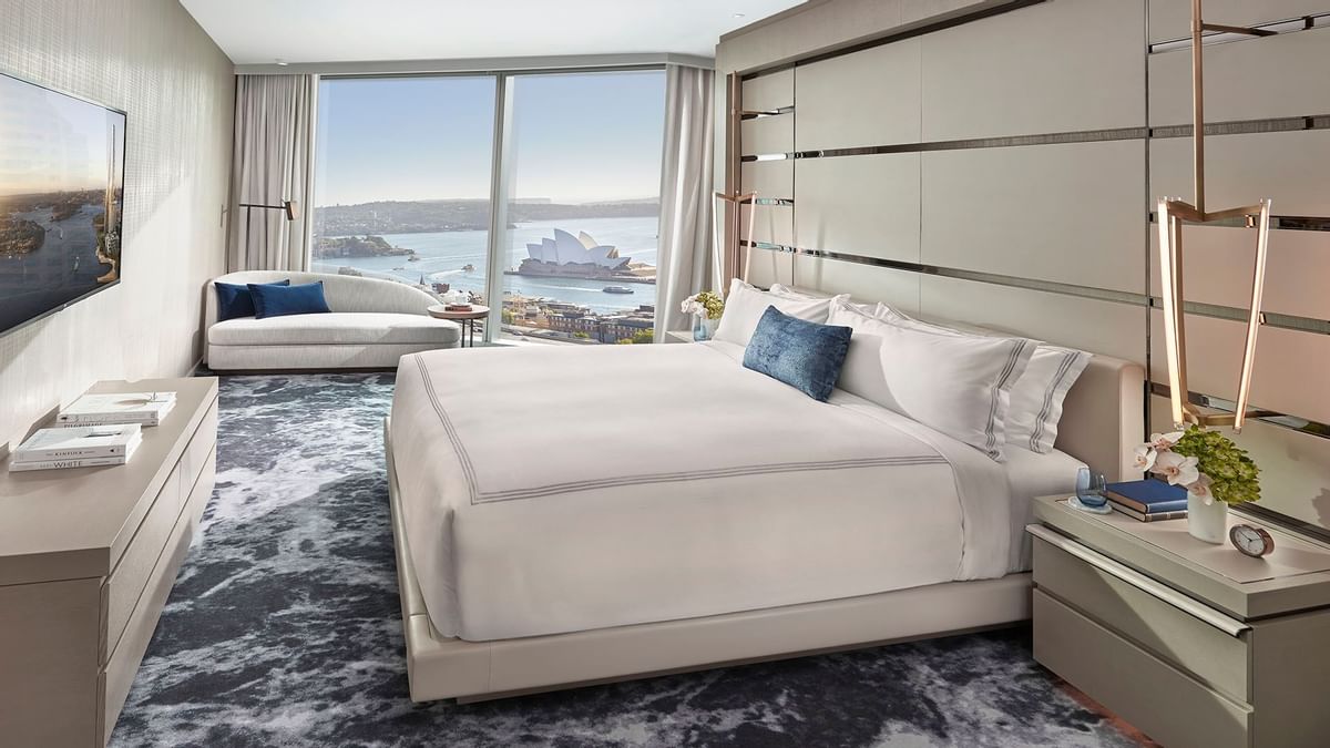 Bed & furniture in Opera Tower Suite at Crown Towers Sydney