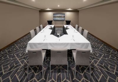U shaped table setup in a meeting room at The Malcolm Hotel